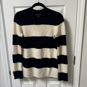 Banana Republic Black and Cream Striped Crewneck Sweater